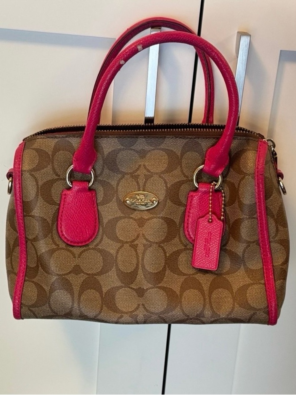 Coach Bag Pink Coach Signature Canvas Satchel (Authentic)